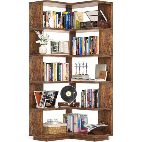 Armocity Corner Book Shelf, 6-Shelf L Shaped Corner Bookshelf with Baffle