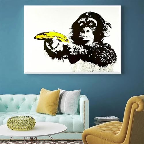 Toile singe abstrait grand format 60x80cm cadre interne - 5