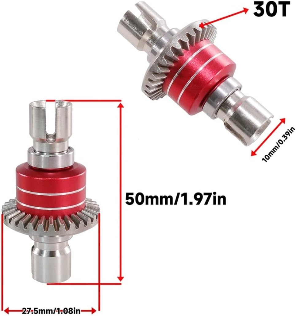for Hyper Go RC Car Parts, for Hyper Go MJX H16BM H16GT H16DR H16PL 16207-16210 H14BM 14209 14210 14301-14303 1/14 1/16 All RC Car, Upgraded Metal Front and Rear Differential Gear Parts (Red)