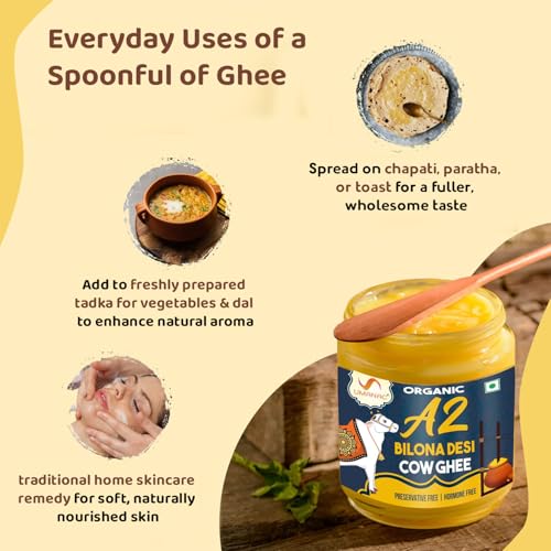 Image of Umanac Organic A2 Bilona Desi Cow Ghee 500 ml | Certified Organic | Grass Fed Desi Cow Milk | Traditional Bilona Method