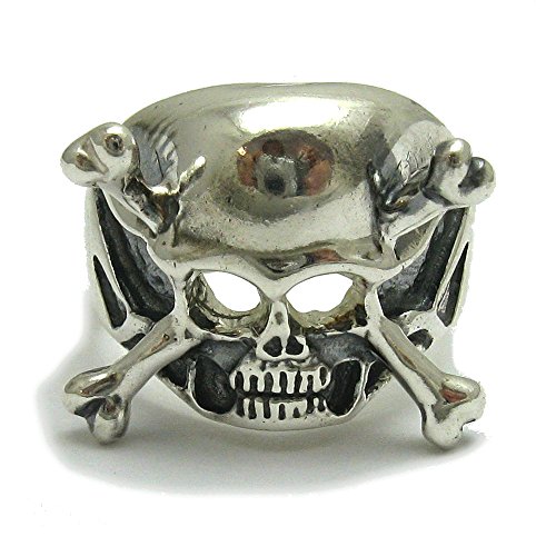 Bague crâne en argent 925 avec os croisés R000737 Empress pour homme