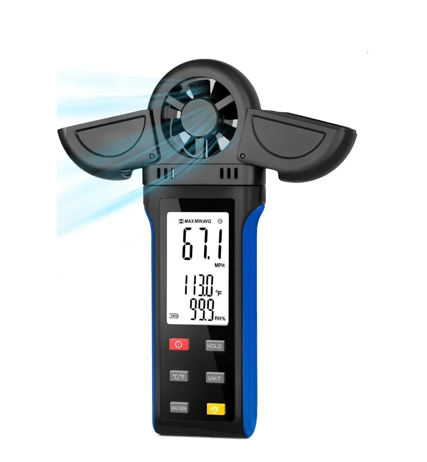 Anemómetro Portátil, Anemómetro de mano con detector giratorio de 270° y cubierta de paleta, medidor digital de velocidad del viento.