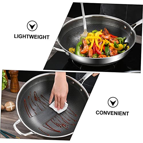 Wok de acero inoxidable con diseño panal y doble asa miniatura 3