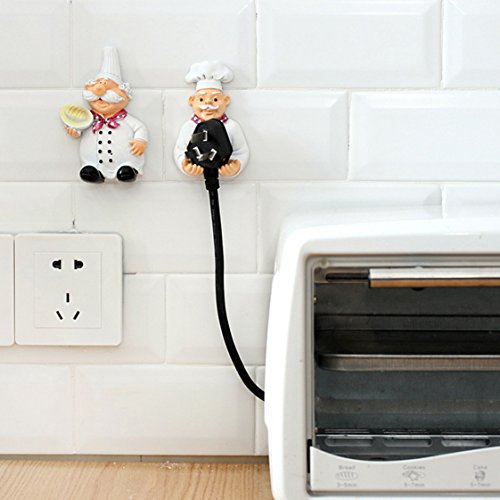 Coralpearl Cute Adhesive Resin Fat Chef Utility Wall Hook Rack Hanger Sticky Cable Plug Holder Art Décor Storage Organizer Set For Coat Clothes,Towel,Wreath,Key,Hat,Garage,Kitchen,Bathroom,Kids Room #TOP7