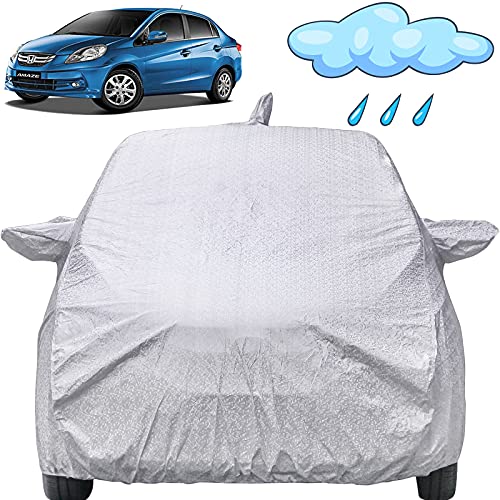 Image of Amaze Waterproof Car Cover with Mirror & Antenna Pockets, Shinning Silver Design, Non Woven Fabric,Triple Stitched, Compatible with Honda Amaze Car Cover (2011 to 2017), Car Accessories