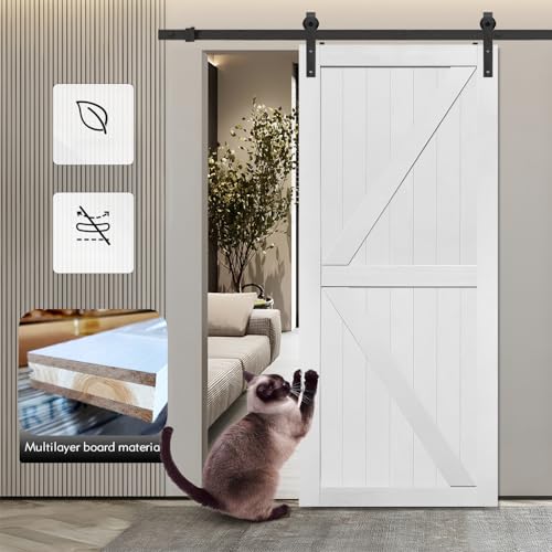 Image of S&Z TOPHAND 21inx 84in MDF Barn Door with 4FT Sliding Door Hardware Kit,18-60in Solid Barn Door Slab Covered with Water-Proof PVC Surface