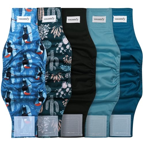Vecomfy Belly Bands for Male Dogs(5 Pack),Premium Washable Reusable Small Dog Belly Wrap Leakproof Doggie Diapers Floral Pattern,M