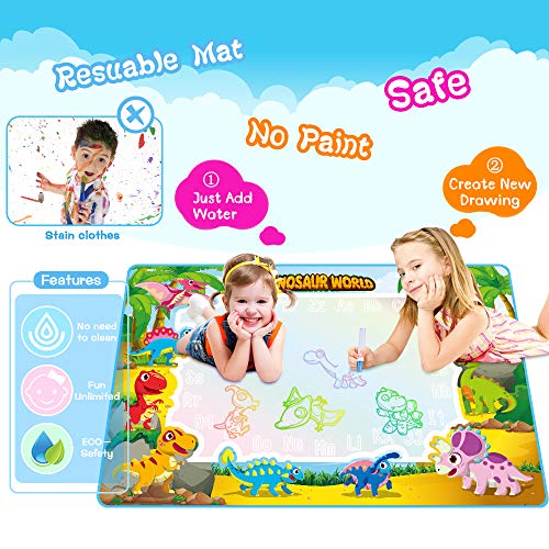 TECBOSS Water Doodle Mat, Kids Large Water Drawing Board Toys, Aqua Magic Mess-Free Painting Doodle Educational Toy for Age 2 3 4 5 6 Years Old - Thumbnail 6