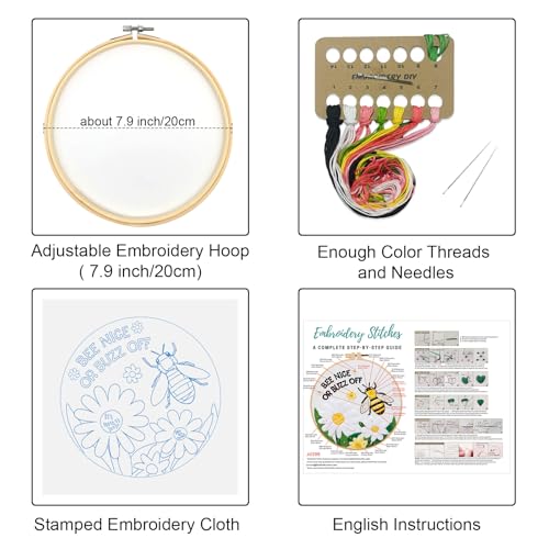 Image of Louise Maelys Bee Embroidery Kit Funny Daisy Quote DIY Craft | Create Thoughtful Gifts with Cross Stitch Kits and Needlepoint Kit for Beginners, Perfect for Creative Hobbies and Home Decor