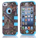 KINGCO 3in1 Real Tree Camo High Impact Armor Defender Case Combo for Apple iPhone 5/5S (Sky Blue)
