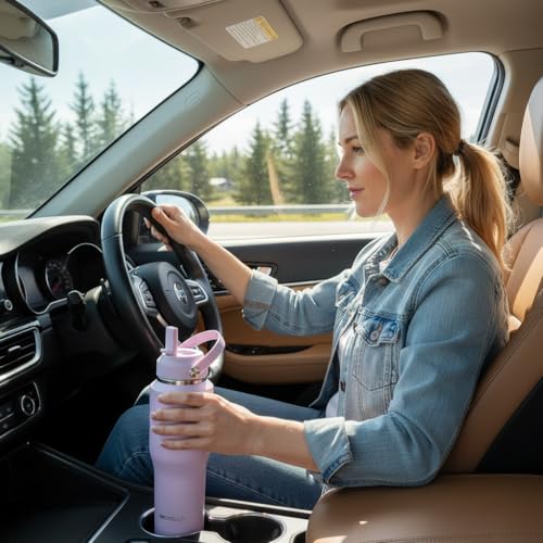 Image of ABOTOCUP 32oz Insulated Water Bottle, Fit in Any Car Cup Holder, Water Bottle with Straw Lids, Stainless Steel Insulated Water Flask Double Wall Leak-proof BPA Free to Keep Cold&Hot