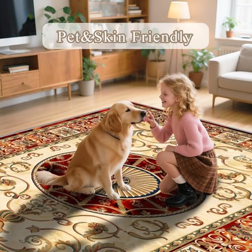 Tapis de sol rouge rétro 100x200 cm lavable en machine pour salon