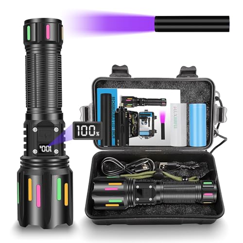 Torches LED Super Bright, 1000000 Lumens Rechargeable Torch 5 Modes with LCD Digital Display,, Waterproof Zoomable Tactical Torch, Powerful Handheld Flashlight for Camping Emergency Gift (LED+UV)