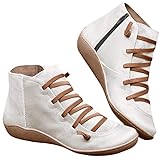 HCHCTRY Colorblock Retro Ethnic Style Casual Boots, Non-Slip Women's Shoes Side Zipper Hiking Boots Fashionable Off-Road Boots (White,9)