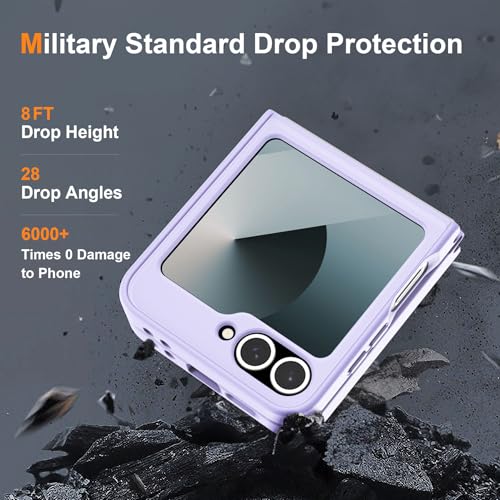 Image of ORETECH Magnetic for Samsung Galaxy Z Flip 7 FE Case Galaxy Z Flip 6, with [2 x Screen Protector] Translucent Back Non-Slip Shockproof Bumper Case for Galaxy Z Flip 7FE / 6 - Light Purple