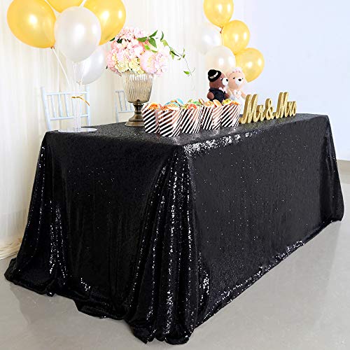 Image of B-COOL Seamless Sequin Table Cloth Black Glitter Design Table Cloth Wedding Overlay Birthday Party Tables Decoration Fabric 90x132-inch (Black)