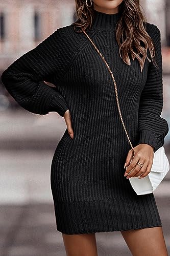 Lillusory Fall Fashion Trendy Clothes Outfits Womens Mock Turtleneck Neck Long Sleeve Pullover Tunic Sweater Dress Casual 2023 Winter Wedding Guest Dresses Black #TOP2