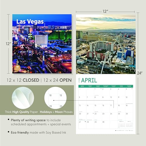 Calendário de parede mensal de Las Vegas 2025 da Bright Day, slots de cassino de 30 x 30 cm