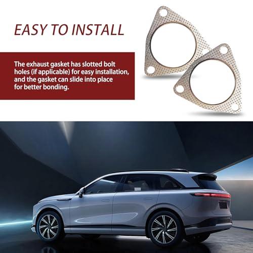 Image of 2 PCS Car Exhaust Pipe Interface Gasket, 2.99 inch ID Thickened Design Metal Three-hole Stable Structure Exhaust Flange Gasket Replacement, Automotive Exhaust Turbo Accessorie for Cars (Silver)