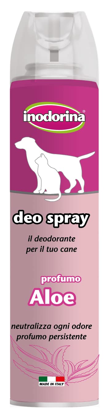 INODORINA Spray Desodorante Natural Resistente para Perros con Olor a Aloe Vera (300 ml). Colonia para Perros Neutralizadora de Olores para Cachorros, Mascotas.