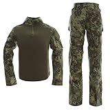 Tactical frog suit camouflage suit set battle, 1/4 zipper long sleeved shirt and work pants, camouflage pattern (Green Python, X-Large)