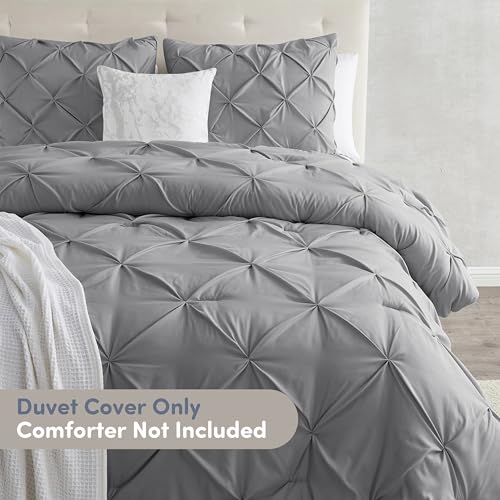 Image of Nestl Grey Duvet Cover Full Size - Soft Double Brushed Duvet Set with Button Closure & Corner Ties, 3 Piece Luxurious Pinch Pleated Duvet Cover Set 80x90 Inches with 2 Pillow Shams