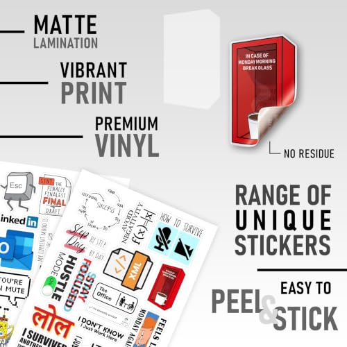 Image of CodersParadise Corporate Office Sticker Pack- Set of 60 Waterproof Vinyl Self-Adhesive Stickers for Laptop, Journal, Scrapbook & Mobile Phone|Residue-Free Professional Office-Themed Decal (5.1x7.6 cm)