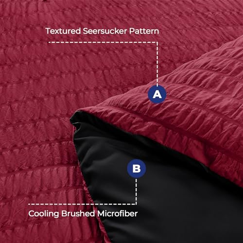 Image of HYMOKEGE Red /Black Oversized Queen Comforter Set Seersucker 7 Pieces, All Season Luxury Bed in a Bag for Bedroom, Bedding Set with Comforter, Sheets, Pillowcases & Shams