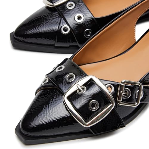 FYS Women's Closed Pointed Toe Slingback Flats Adjustable Buckle Strap Pumps Party Dressy Dating Fashion Shoes Size 4-16 US4