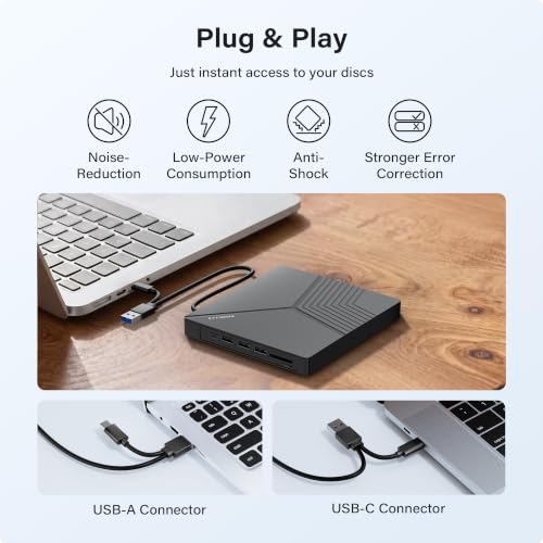 Image of Amicool 8-in-1 USB A /C External CD /DVD Drive with TF /SD Card Reader Port
