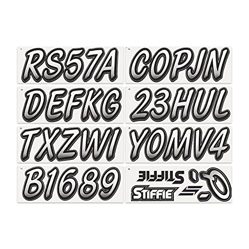 Image of STIFFIE Whipline White /Black 3 inch Boat & PWC Registration Decals • Numbers Letters Stickers