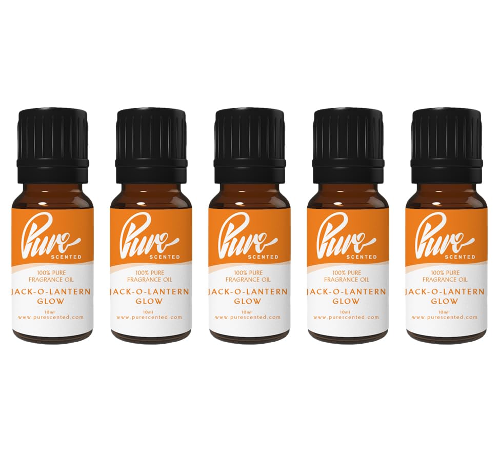 Pure Scented 50ml Fragrance Oils - 5 x 10ml Suitable for Candles, Soaps, Slime, Diffusers, Cosmetics, Wax Melts, Designer (5 x 10ml, Jack-O-Lantern Glow)