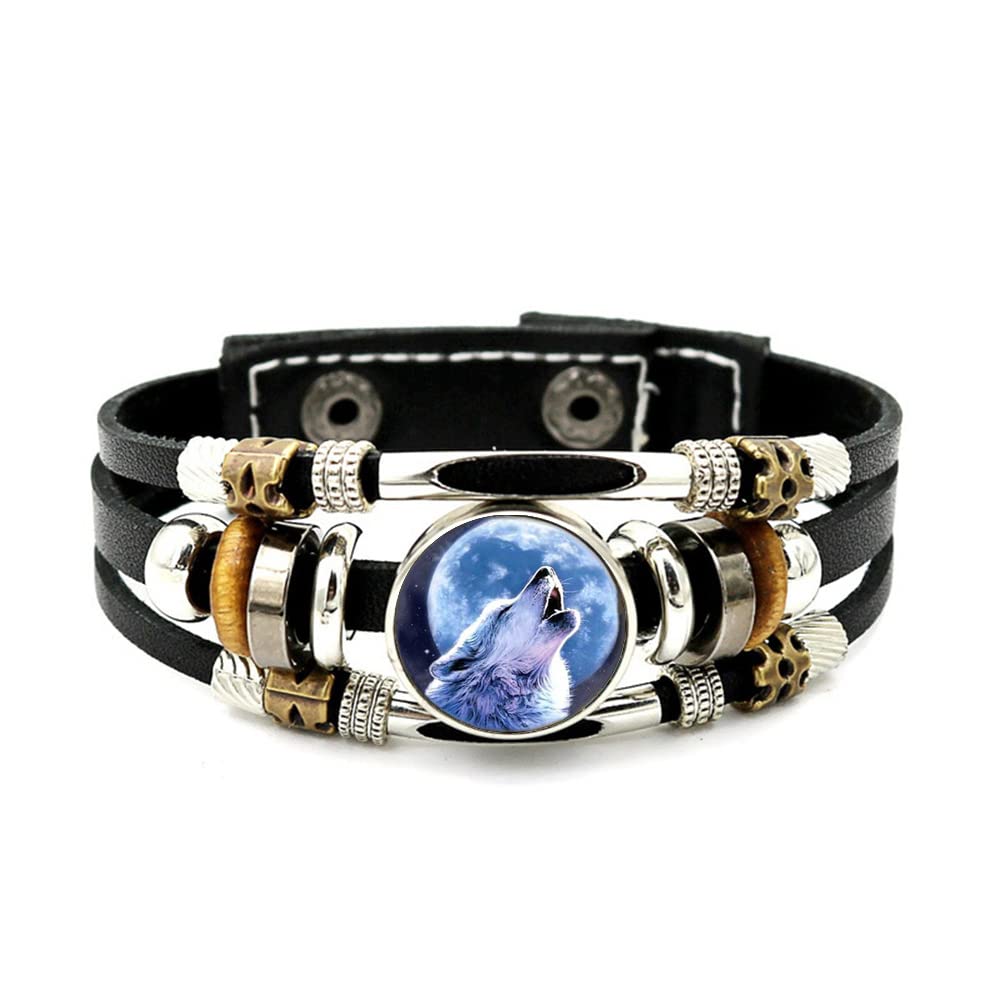 CioaqpyirowWolf Bracelet Gift Idea For Wolf Lovers,Wolf Bangle,Wolf Spirit,Wolf Animal Jewelry,Moon Jewelry (A1, 2CM)