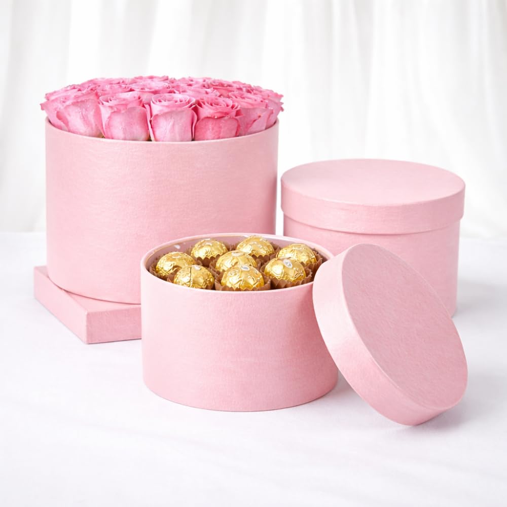 Oasis Paper Gift Box Empty, Decorative, Reusable, Multipurpose Birthday, Anniversary, Wedding, Return Gifts Hamper Packaging (Set of 3) Round Macaroon Pale Pink-image-46