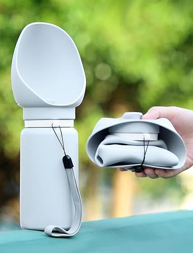 Botella de agua portátil de silicona suave y plegable de 18.6 onzas para mascotas, gatos, perros, fácil de limpiar, color gris