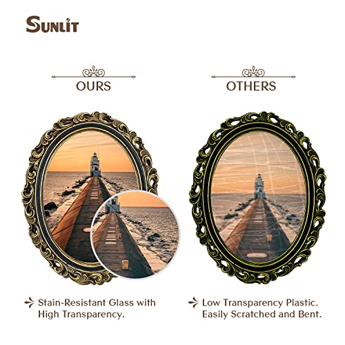 Sunlit Vintage Picture Frame 5x7 Inch, Oval Antique Photo Frames with Glass Front, Luxury Photo Display - Image 3
