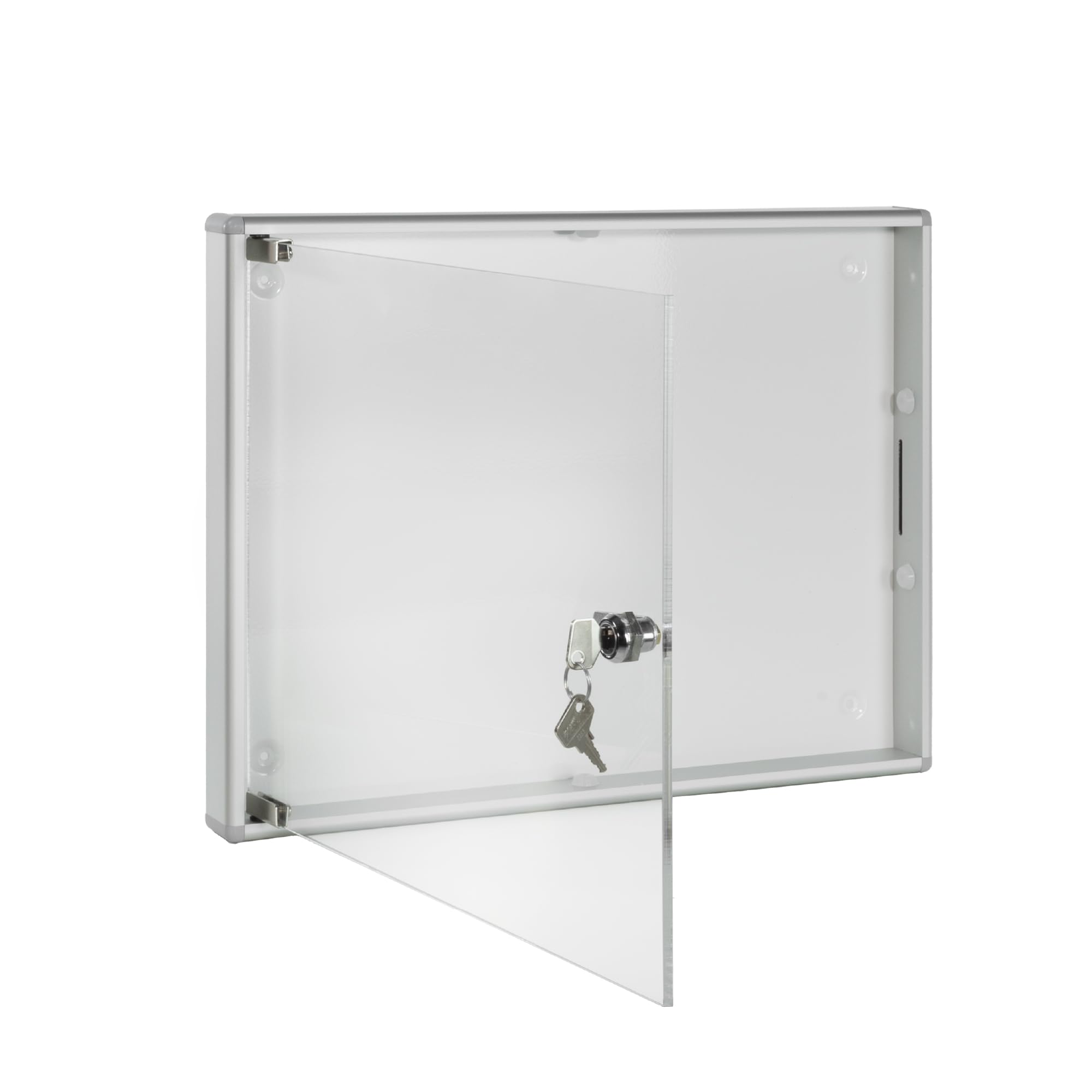 Tablon de Anuncios con Llave 46x35cm | Tablón Anuncios Exterior o Interior | Aluminio y Policarbonato Resistente | Fondo Metálico Apta para Imánes | Fácil Montaje