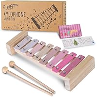 Stoie's Pink Sensation Xylophone for Kids and Toddlers 3-5, Tuned C-Key Wooden 8 Notes Xylophone with Mallets and Music Song book, Montessori Toy