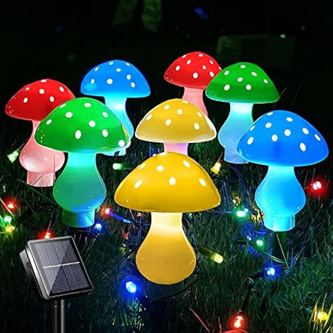 Upgraded Outdoor Solar Garden Lights, 8 Pack 50 LED Mushroom Outdoor 8 Modes 23ft Waterproof Solar Powered Landscape Cute Fairy String Light for Yard Patio Outside Decor¨×Multicolor¨Ø