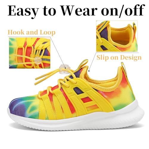 Kids' Tennis Shoes Breathable Sneakers for Boys Girls Running Shoes Comfortable Sports Footwear Yellow & Red Size Toddler 8.54