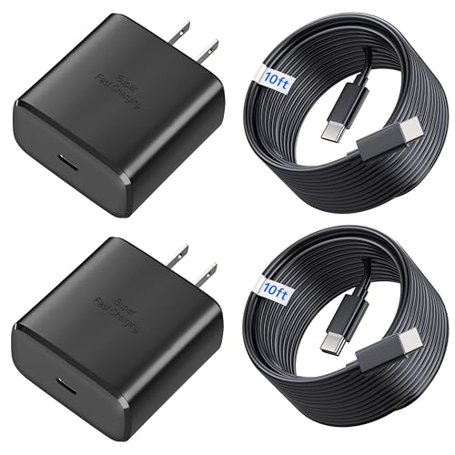 Galaxy S25 S24 Android Charger 45W, for Samsung Charger, Super Fast Charging USB C Block, Fast Charge Type C Phone Charger Cable Extra Long 10ft for Samsung Galaxy S25, S24, S23, iPhone 17,16 2-Pack