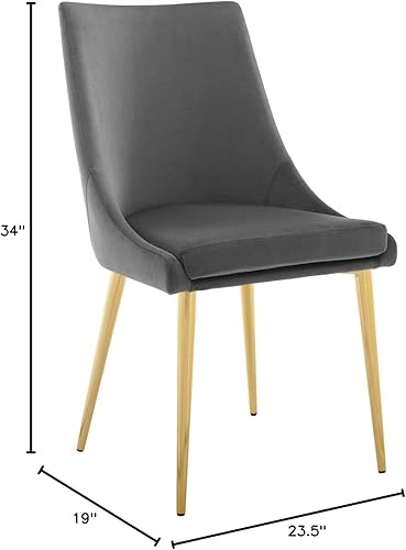Miniatura 3 de Modway Viscount Performance - Silla de comedor de terciopelo con patas de acero inoxidable doradas en gris, 19 pulgadas de largo x 34 pulgadas de