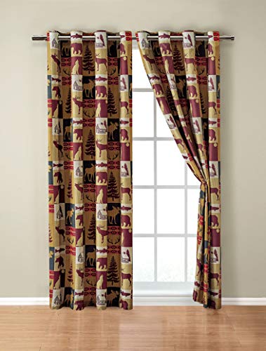 Rugs 4 Less Rustic Cabin Lodge Window Treatment Grommet Curtain Set with Patchwork