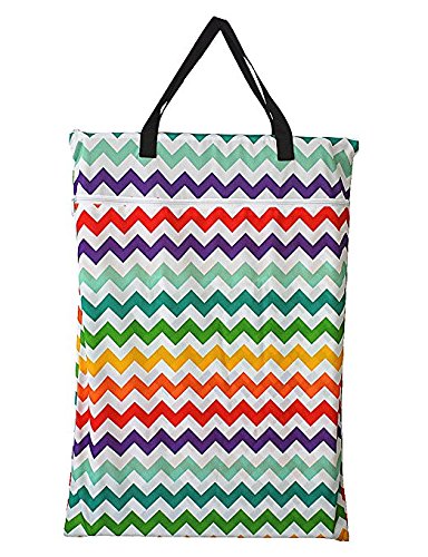Large Hanging Wet/Dry Cloth Diaper Pail Bag for Reusable Diapers or Laundry (Rainbow Chevron)