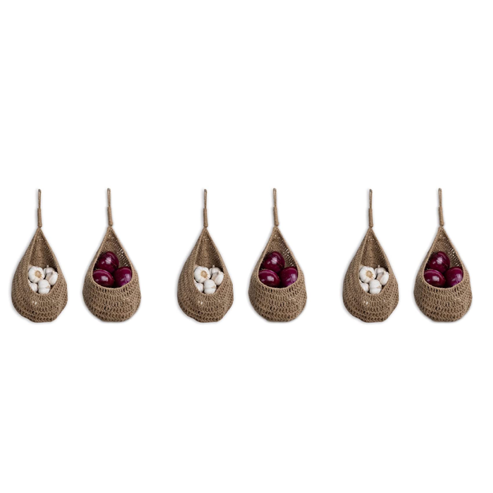 Hndhbfgrt Twine Onion Basket Hanging for Pantry, Potato Garlic Onion Pantry Storage Baskets, Boho Wall Baskets 6Pcs