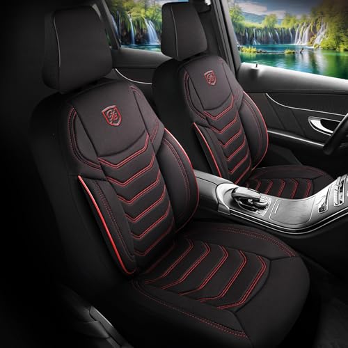 Housses de siège de voiture universelles noir et rouge en tissu Lacoste pour auto et SUV