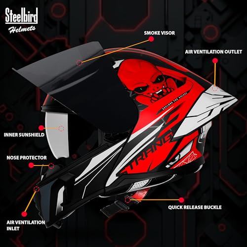 Image of Steelbird SBA-20 Strange ISI Certified Flip-Up Graphic Helmet for Men and Women with Inner Silver Sun Shield