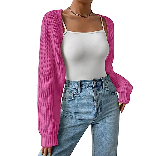 Image of LYSINK Women's Cropped Cardigan Long Sleeve Open Front Ribbed Knit Shrug Sweater Bolero Cardigans for Dresses