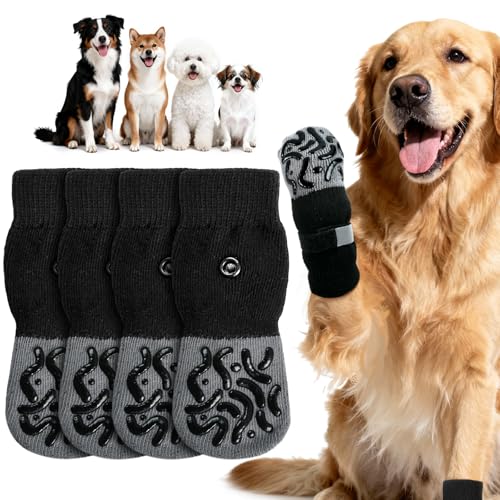 Rutschfeste Hundesocken Anti Rutsch,2 Paar Anti-Rutsch Socken für Hunde,Hundesocken für Hunde mit Verstellbaren Riemen Antirutschsocken Hund für Kratzern/Hitze/Kälte für kleine, mittlere,Große (S)