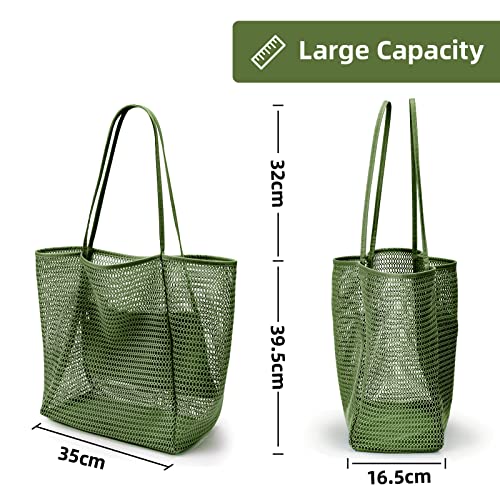 KALIDI Mesh Tote Bag,23L Beach Bag Extra Large Tote Bags for Women with Zip Pocket Shoulder Bag Summer Beach Bags Reusable Shopping Bag for Picnic Holiday Travel Grocery - Image 4